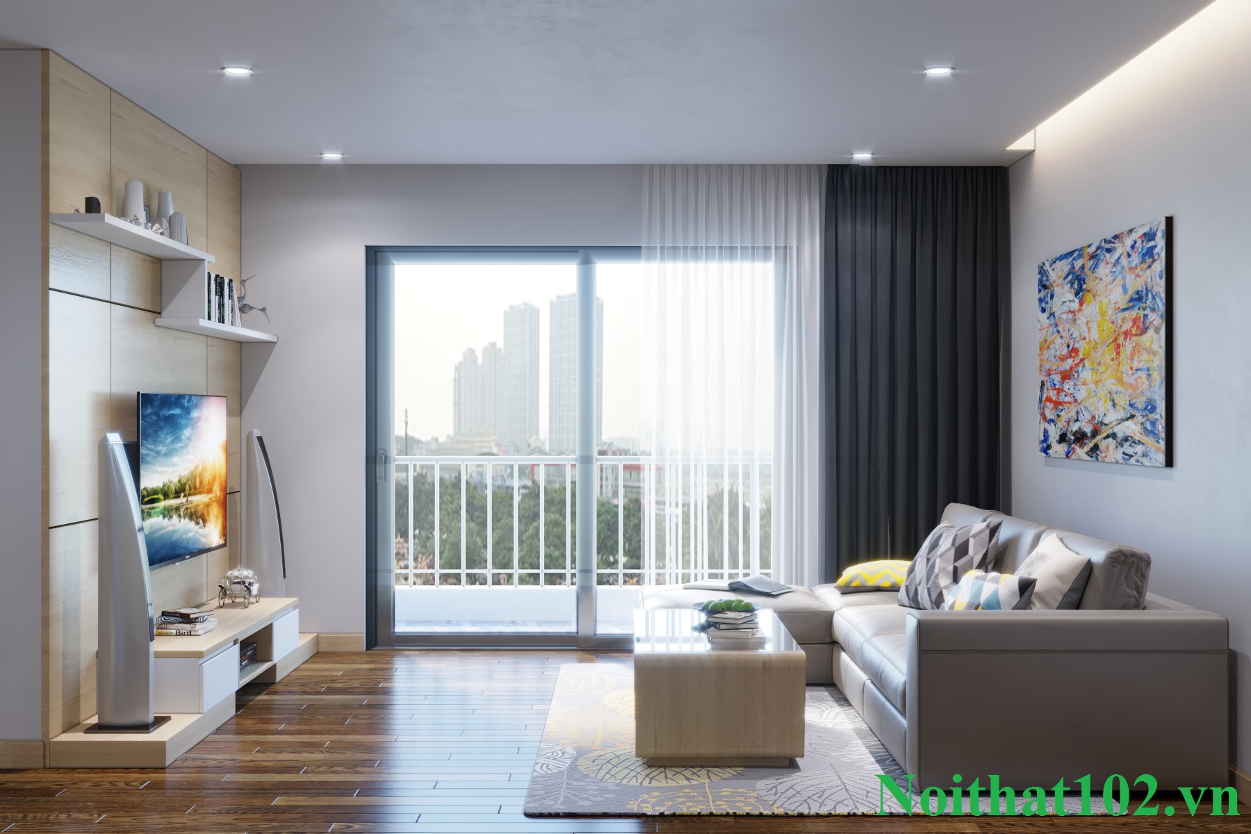 Thiết kế nội thất chung cư nhà anh Hải Kim Giang: Phòng khách