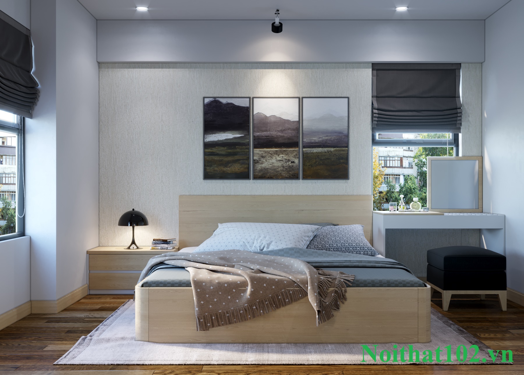 Thiết kế nội thất chung cư nhà anh Hải Kim Giang: Phòng ngủ Master