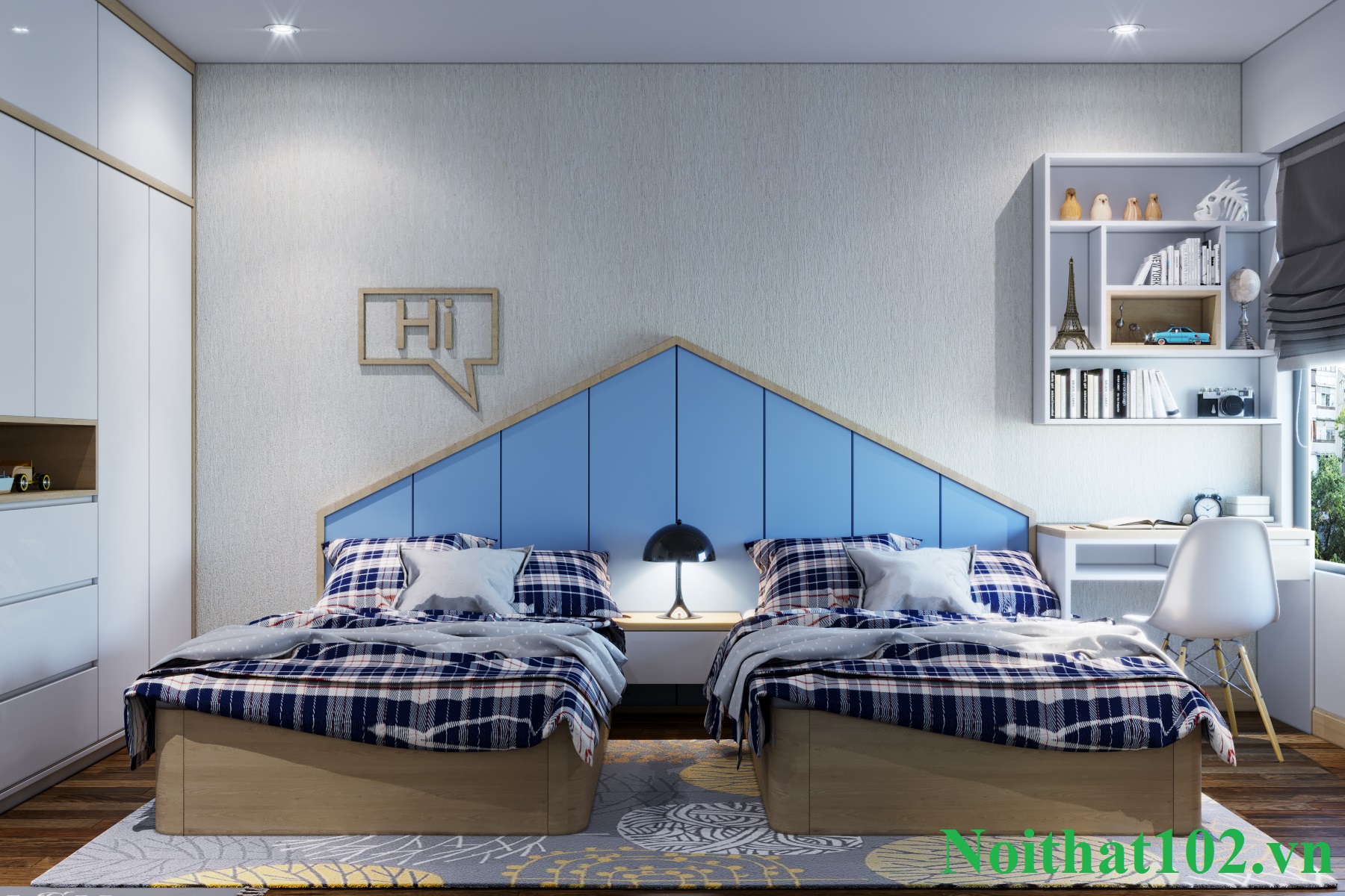 Thiết kế nội thất chung cư nhà anh Hải Kim Giang: Phòng ngủ con