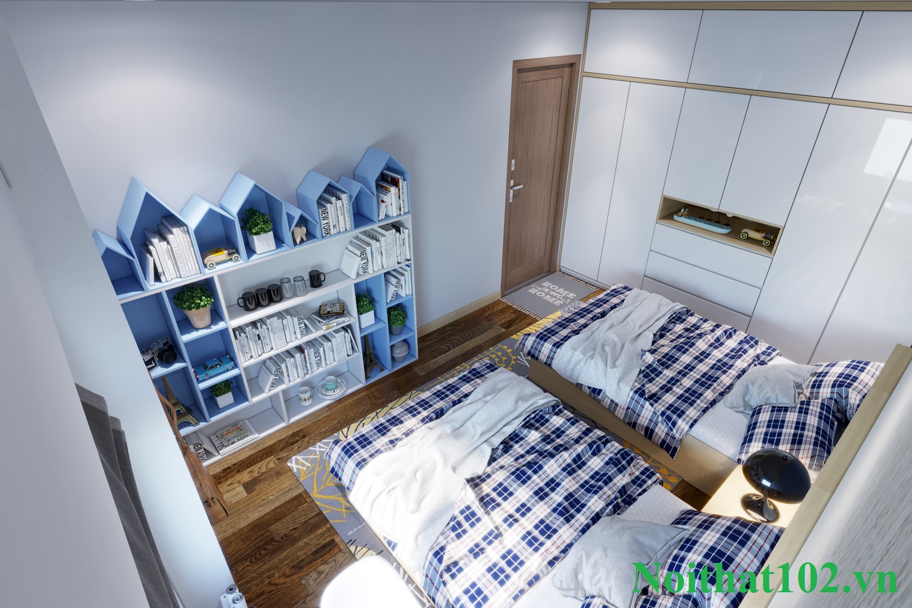 Thiết kế nội thất chung cư nhà anh Hải Kim Giang: Phòng ngủ con