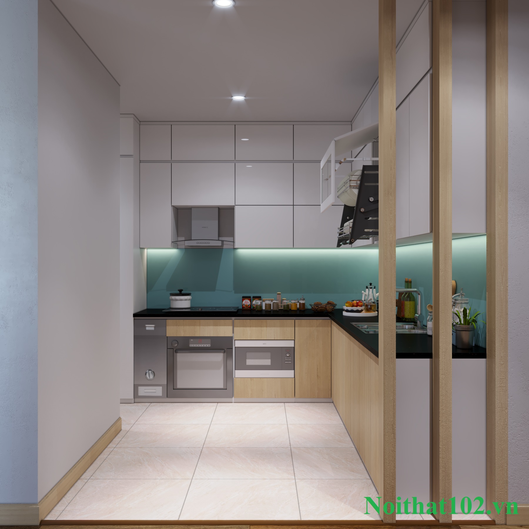 Thiết kế nội thất chung cư nhà anh Hải Kim Giang: Phòng bếp
