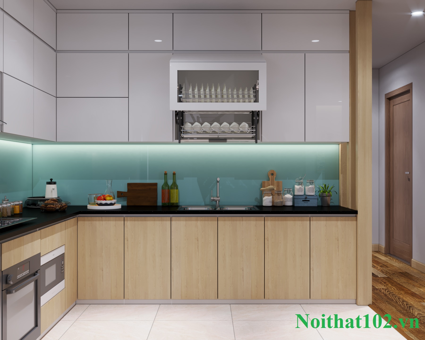 Thiết kế nội thất chung cư nhà anh Hải Kim Giang: Phòng bếp